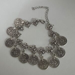Chic Silver Tone Coin Charm Bracelet